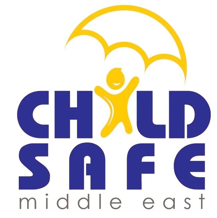 Child Safe ME logo — a golden figure of a child under a protective umbrella
